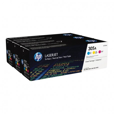 HP 305A - CF370AM - Pack de 3 cartouches de toner (cyan, magenta, jaune)