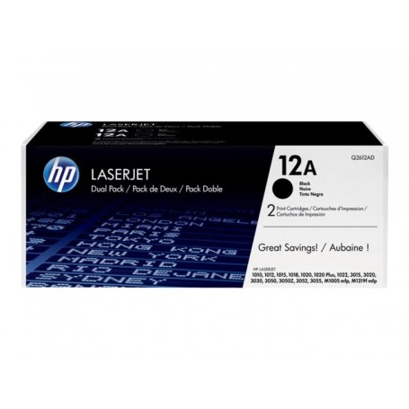 HP 12A - Q2612AD - Pack de 2 cartouches de toner noir (Jusqu'à 2x2000 pages)